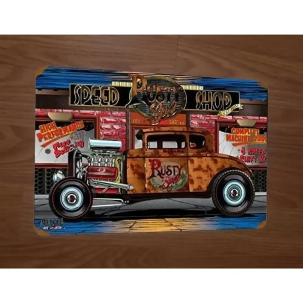 Hot Rod Rusty Bolt Speed Shop Artwork 8x12 Metal Wall‎ Sign